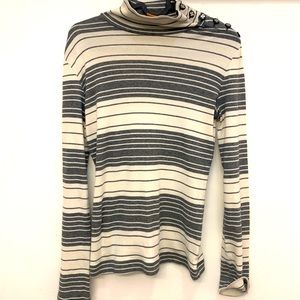 ToryBurch grey striped cotton mock neck sweater xs